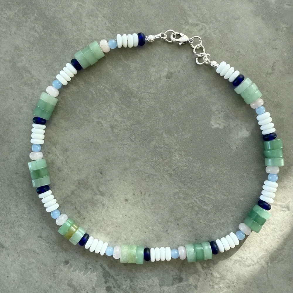 Green Aventurine & Rose Quartz Beaded Choker Necklace - Picture 6 of 7